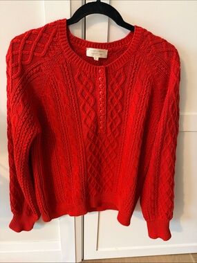 Sezane Bree Knit Sweater Size Large Red Longsleeve Cotton